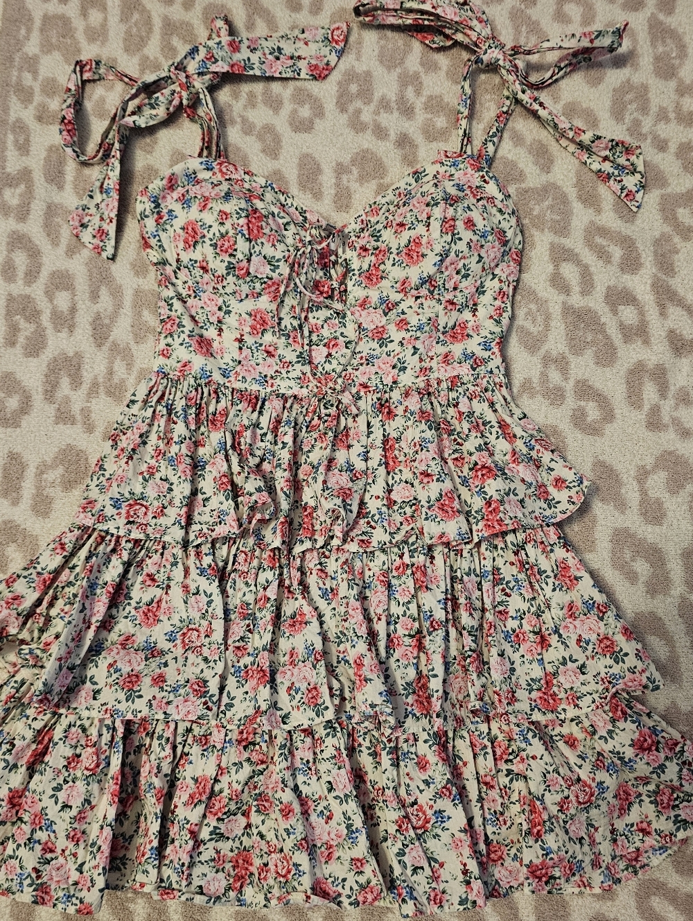 MABLE Pink Floral Tiered Tie-Shoulder Sundress